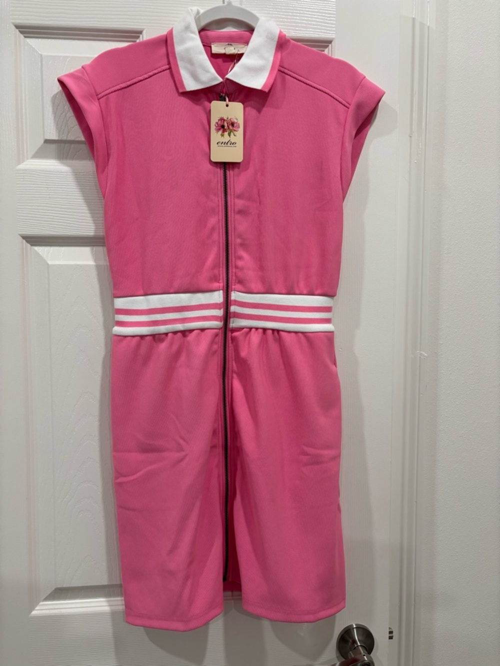 entro pink dress white trim, new with tag